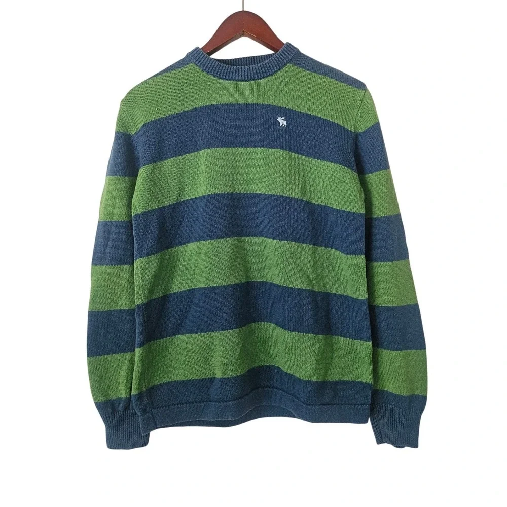 Abercrombie & Fitch Men's XL Blue Green Rugby Stripe Crewneck Sweater Preppy